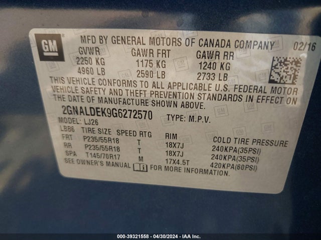 Chevrolet Equinox Ltz 2016 2GNALDEK9G6272570 Image 9