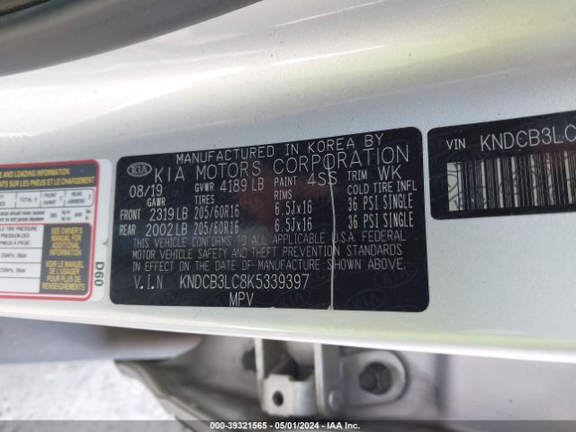 KNDCB3LC8K5339397 KIA NIRO LX