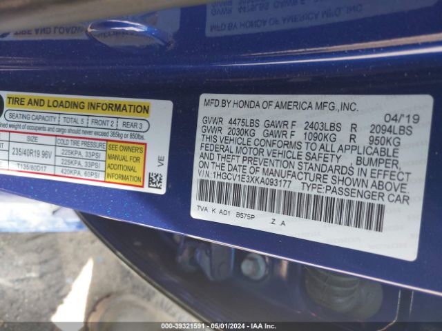 1HGCV1E3XKA093177 Honda Accord Sport