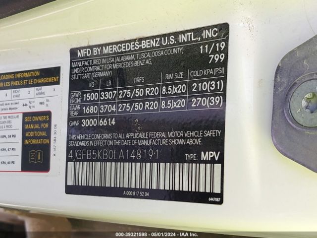 4JGFB5KB0LA148191 Mercedes-Benz Gle 450 4matic