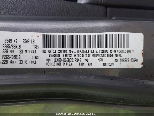 Aukcja sprzedaży 2013 Dodge Durango Crew, vin: 1C4RDHDG9DC517948, numer aukcji: 39321610