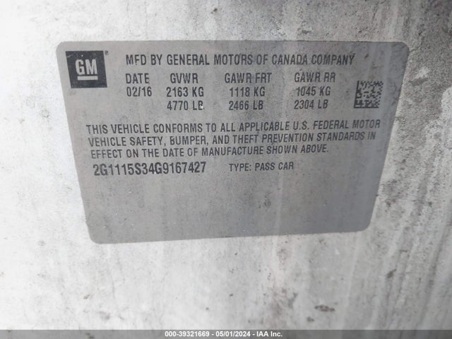 Chevrolet Impala 2lt 2016 2G1115S34G9167427 Image 9