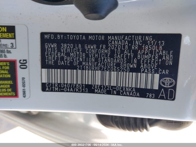 Toyota COROLLA LE 2014 2T1BURHE7EC065250 Image 9
