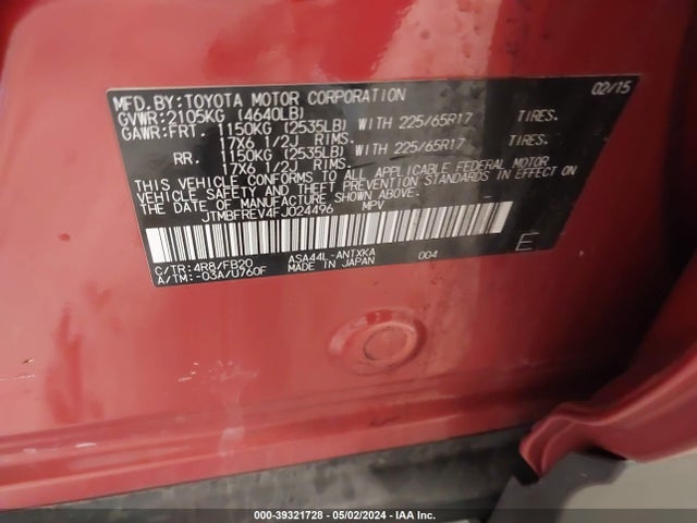 Toyota RAV4 LE 2015 JTMBFREV4FJ024496 Image 9