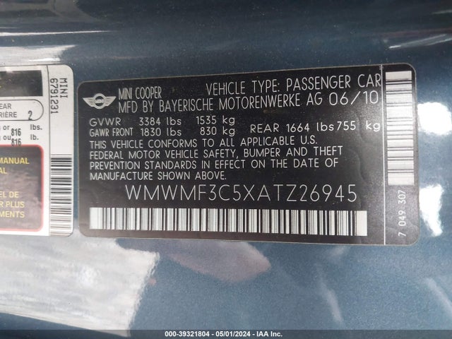 2010 MINI COOPER WMWMF3C5XATZ26945 Photo 8