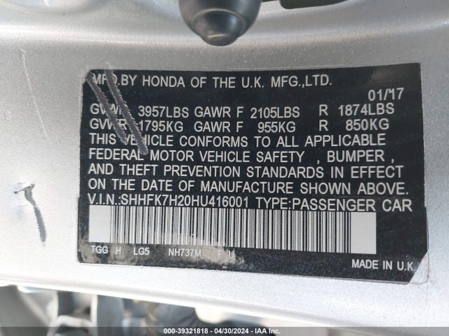 Honda Civic Lx 2017 SHHFK7H20HU416001 Image 9