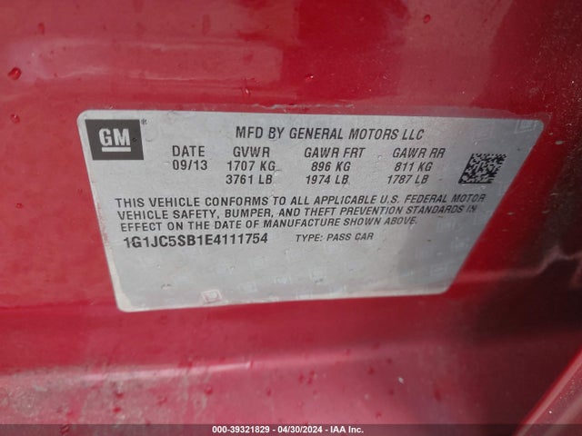 Chevrolet Sonic Lt Auto 2014 1G1JC5SB1E4111754 Image 9