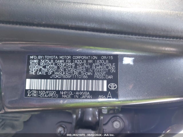 JTDKDTB36F1110186 Toyota Prius C Two