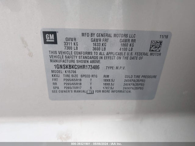 Chevrolet Tahoe Lt 2017 1GNSKBKC9HR173486 Image 9