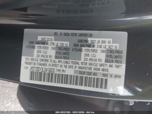 JM3TCBDY3L0419200 Mazda Cx-9 Grand Touring