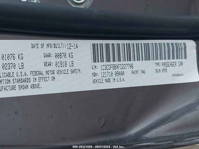 Dodge DART SXT 2015 1C3CDFBBXFD227706 Image 9