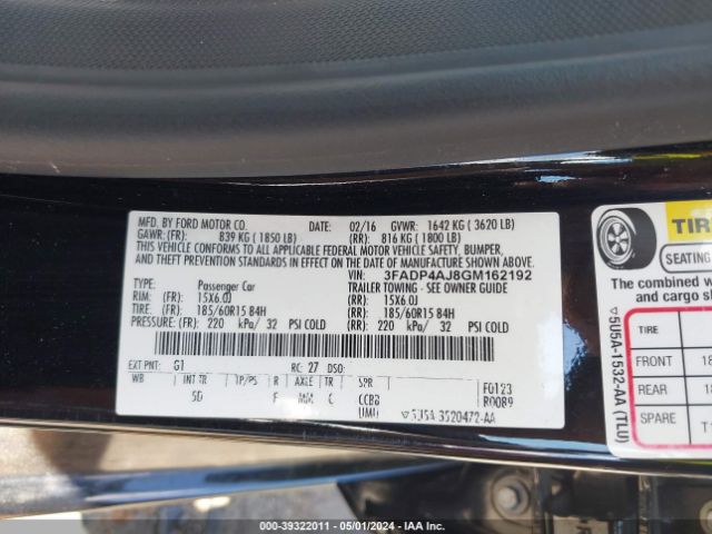 3FADP4AJ8GM162192 Ford FIESTA S