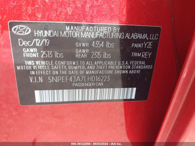 Hyundai SONATA SEL 2020 5NPEF4JA7LH016223 Image 9