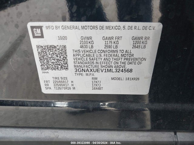 Chevrolet Equinox Awd Lt 2021 3GNAXUEV1ML324568 Image 9