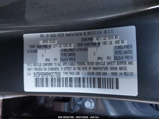3MZBPBBM6MM207556 Mazda Mazda3 Select