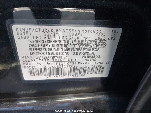 Nissan SENTRA S 2019 3N1AB7AP9KY448722 Image 9