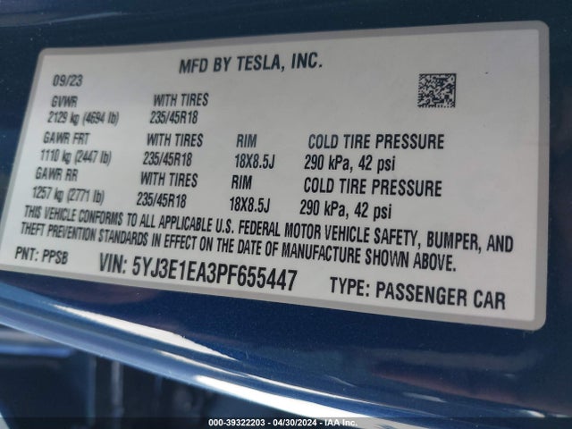 2023 TESLA MODEL 3 5YJ3E1EA3PF655447 Photo 8