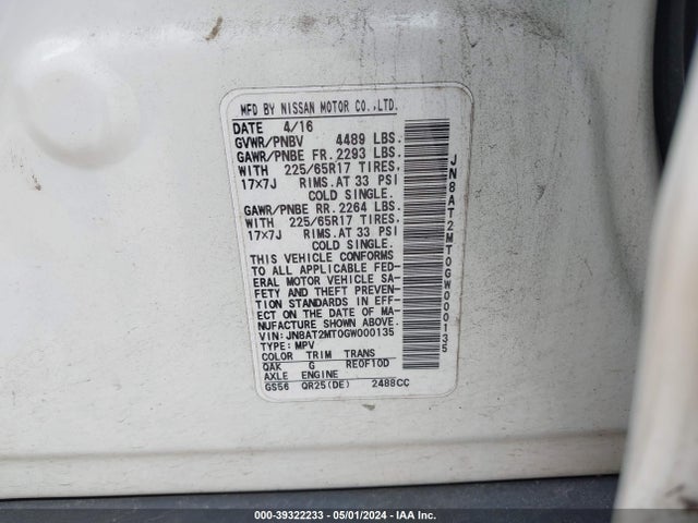 Nissan ROGUE S 2016 JN8AT2MT0GW000135 Image 9