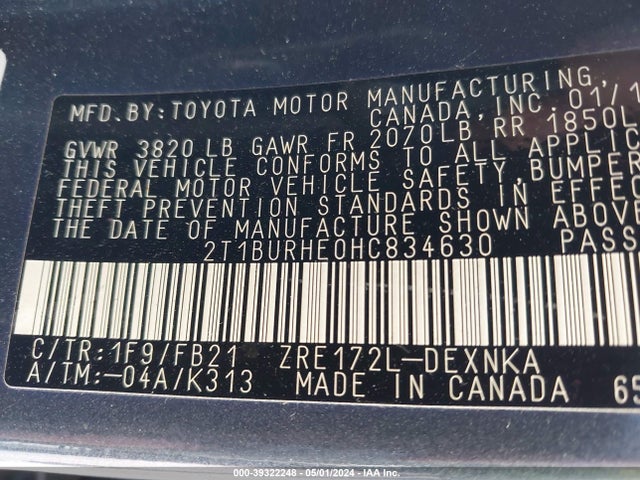 Toyota COROLLA LE 2017 2T1BURHE0HC834630 Image 9