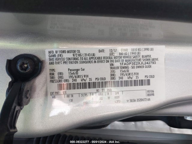 Ford FOCUS S 2018 1FADP3E2XJL242793 Image 9