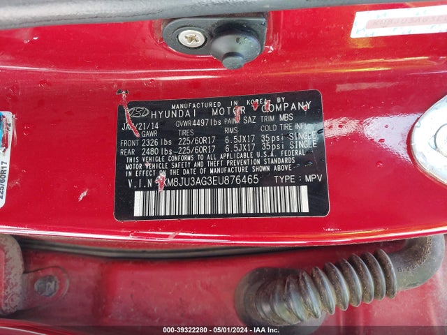 Hyundai TUCSON SE 2014 KM8JU3AG3EU876465 Image 9