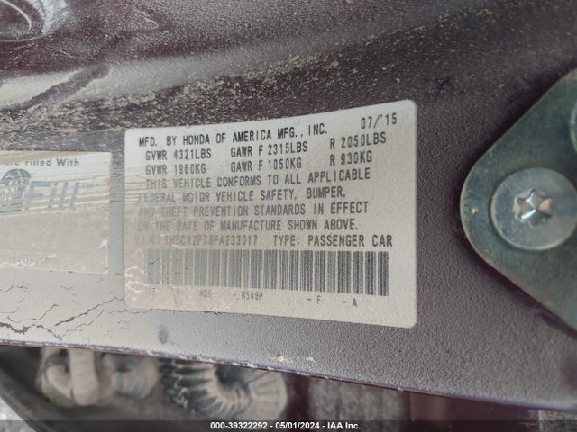 Honda ACCORD EX 2015 1HGCR2F78FA233017 Image 9