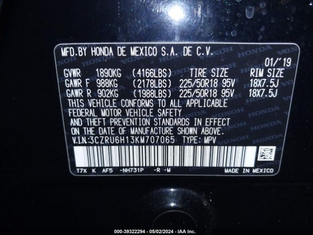 3CZRU6H13KM707065 Honda HR-V SPORT