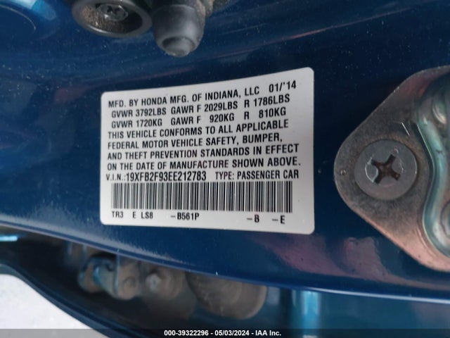 Honda Civic Ex-l 2014 19XFB2F93EE212783 Image 9