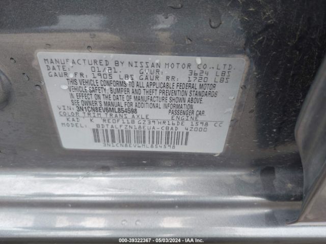 3N1CN8EV6ML854598 Nissan Versa Sv Xtronic Cvt