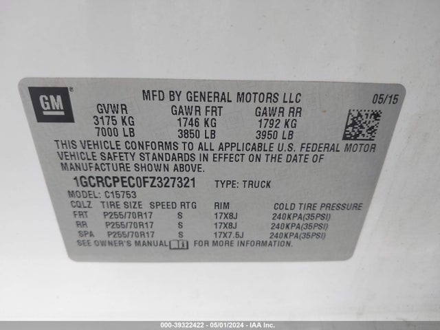 Chevrolet Silverado 1500 Wt 2015 1GCRCPEC0FZ327321 Image 9