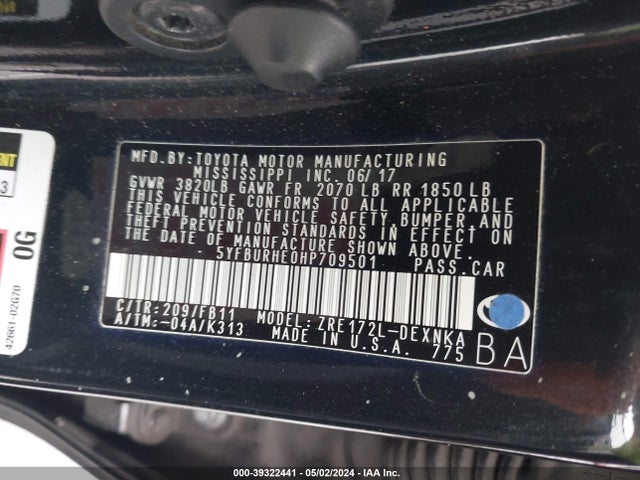 Toyota COROLLA LE 2017 5YFBURHE0HP709501 Image 9