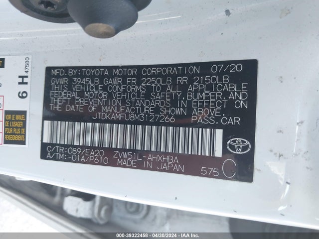 Toyota Prius 2020 Edition 2021 JTDKAMFU8M3127266 Image 9