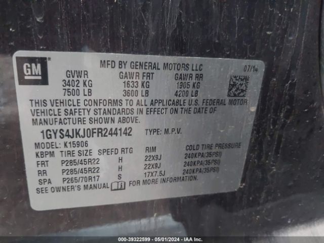 1GYS4JKJ0FR244142 Cadillac Escalade Esv Premium