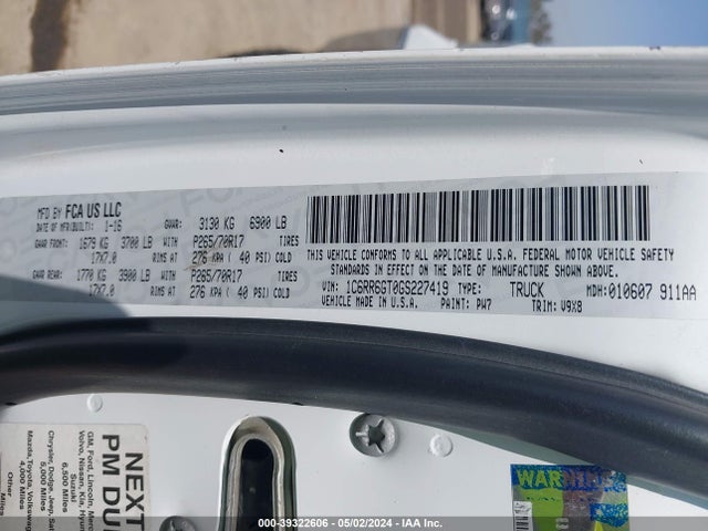 RAM 1500 Slt 2016 1C6RR6GT0GS227419 Image 9