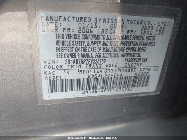 Nissan SENTRA SV 2015 3N1AB7AP7FY226752 Image 9