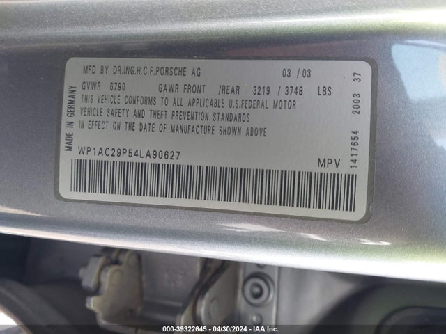 2004 PORSCHE CAYENNE WP1AC29P54LA90627 Photo 8