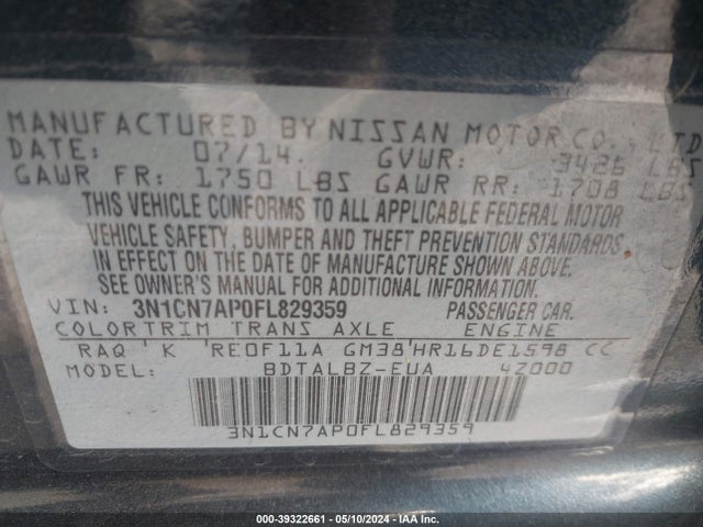 Nissan Versa 1.6 Sv 2015 3N1CN7AP0FL829359 Image 9