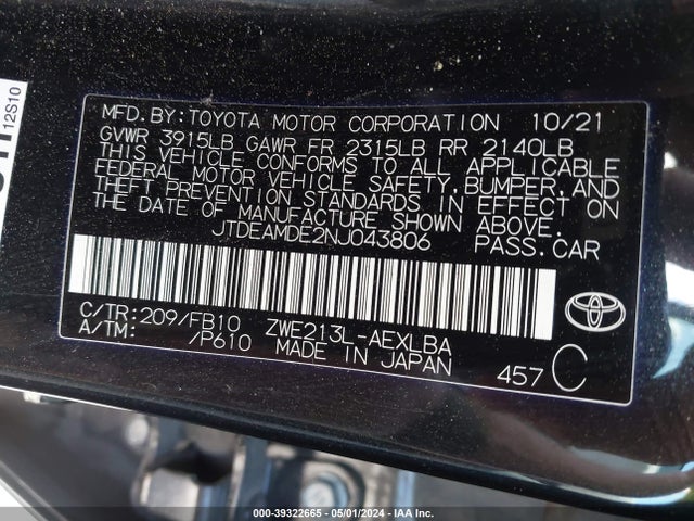 Toyota Corolla Hybrid Le 2022 JTDEAMDE2NJ043806 Image 9