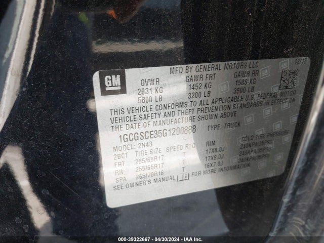 Chevrolet Colorado Lt 2016 1GCGSCE35G1200888 Image 9