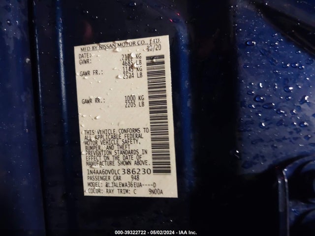 Nissan Maxima Sl Xtronic Cvt 2020 1N4AA6DV0LC386230 Image 9