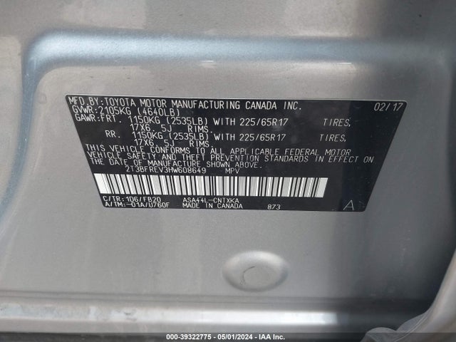 Toyota RAV4 LE 2017 2T3BFREV3HW608649 Image 9