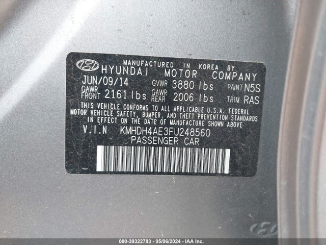 Hyundai ELANTRA SE 2015 KMHDH4AE3FU248560 Image 9