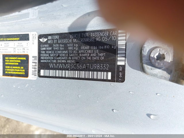 2010 MINI COOPER WMWMR3C56ATU98332 Photo 8