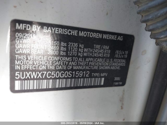 5UXWX7C50G0S15912 BMW X3 Xdrive35i