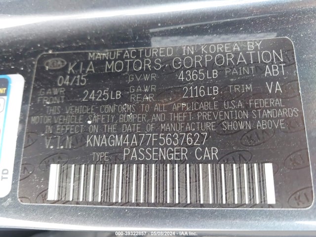KIA Optima Lx 2015 KNAGM4A77F5637627 Image 9