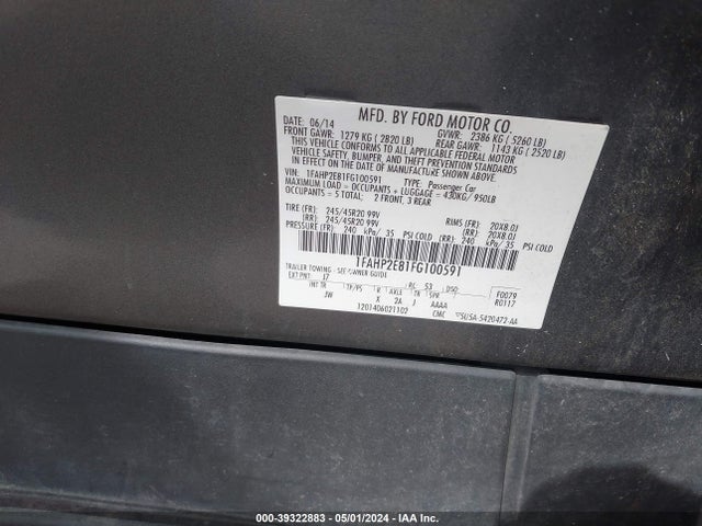 Ford TAURUS SEL 2015 1FAHP2E81FG100591 Image 9