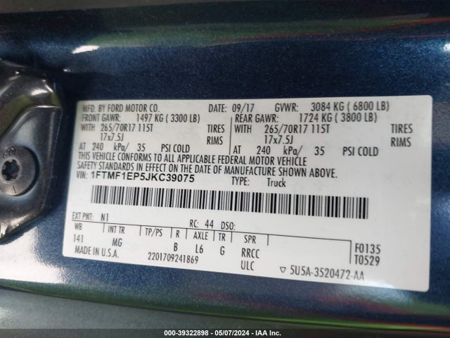 Ford F-150 Xlt 2018 1FTMF1EP5JKC39075 Image 9