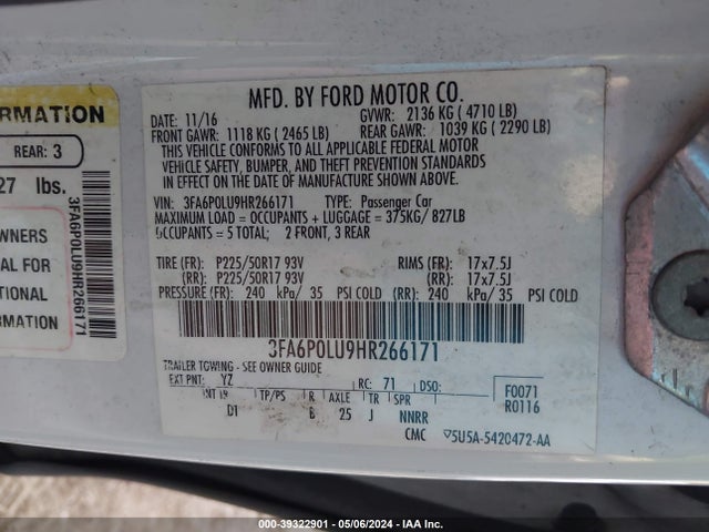 Ford Fusion Hybrid Se 2017 3FA6P0LU9HR266171 Image 9