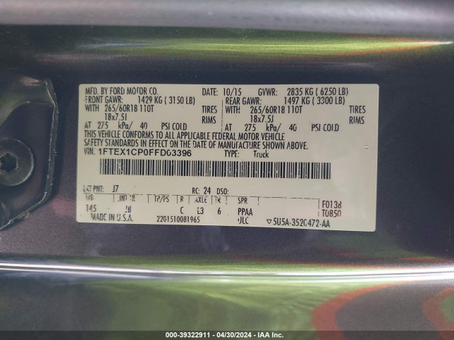 Ford F-150 Xlt 2015 1FTEX1CP0FFD03396 Image 9
