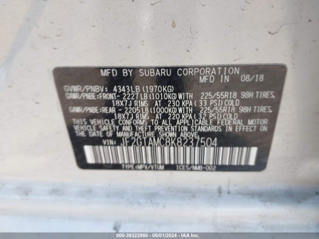 Subaru Crosstrek 2.0i Limited 2019 JF2GTAMC8K8237504 Image 9